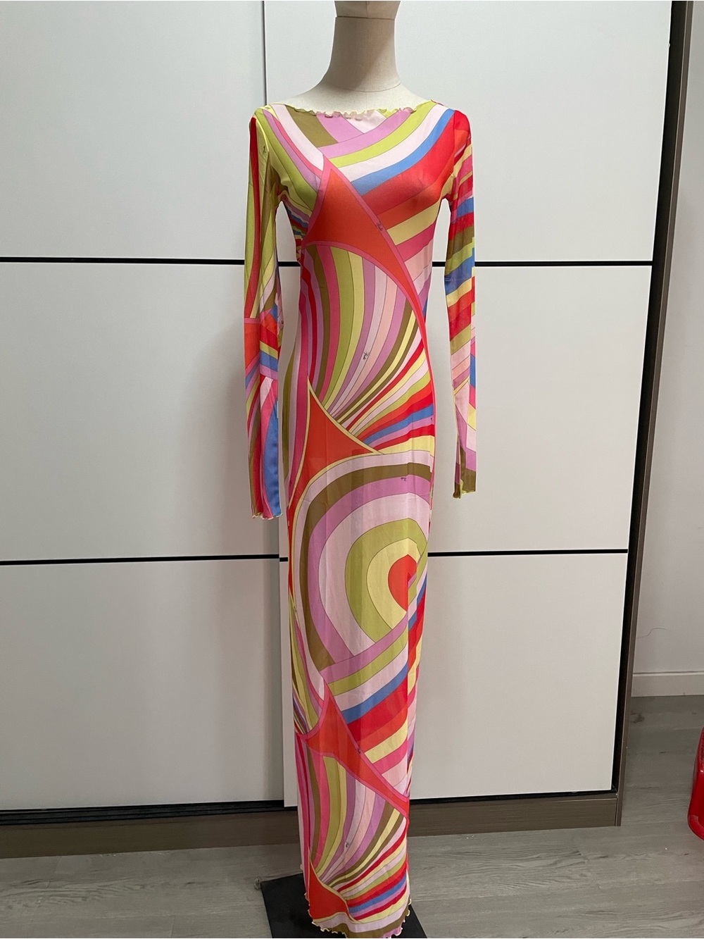 Emilio Pucci Multicolor Swirl-Print Long Sleeve Maxi Dress - Picture 2 of 10